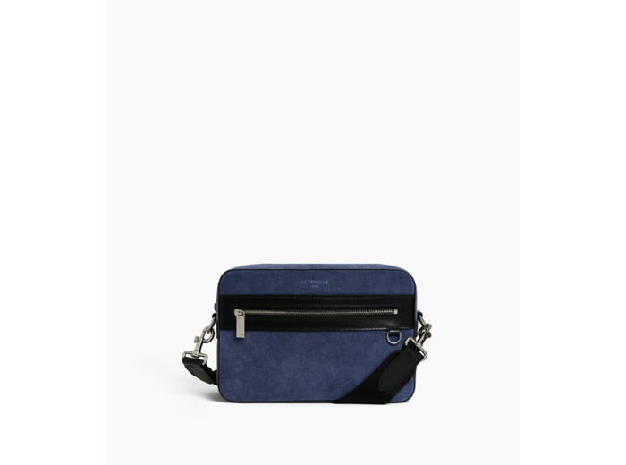 Petite sacoche Emile en cuir suède effet denim