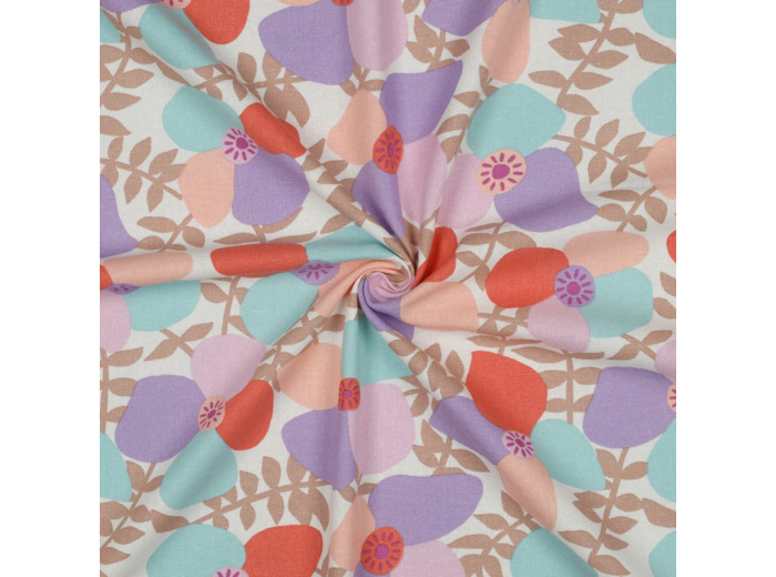 Nerida Hansen - Tissu Lin Viscose "Lema Poppies" Lavande