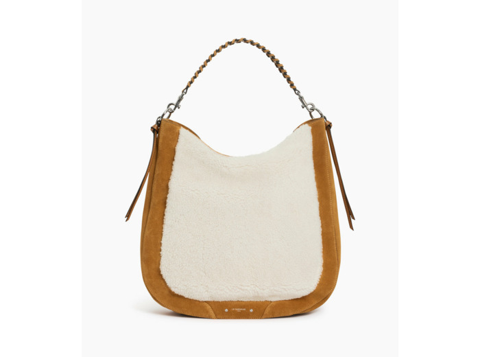 Sac hobo moyen modèle Ella en cuir suède et peau lainée