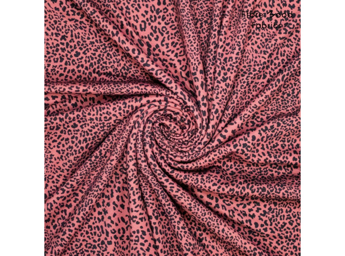 Fibre Mood - Tissu Jersey Sweat de Coton Mélangé "Carmel" Imprimé Léopard sur le Fond Rouille - coupon 1,8 m