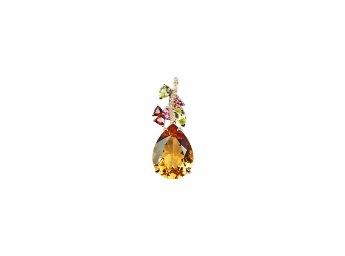 Pendentif Isabelle Langlois Eden en or rose, citrine, péridot, grenat et diamant