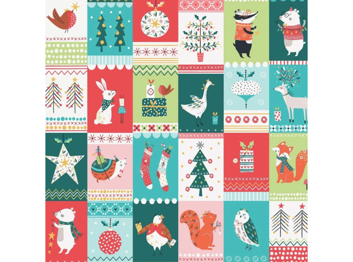 Dashwood Studio - Tissu Popeline de Coton Imprimé "Forest Friends" sur le Fond Multicolore