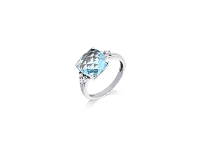 Bague Cesare Pompanon Poppy Blue en or blanc, diamants et topaze sky blue