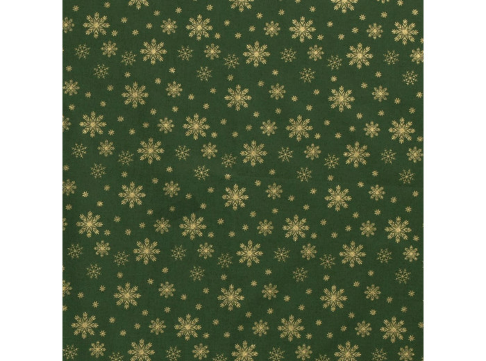 Sélection Coup de coudre - Tissu Popeline de Coton Imprimé Flocons de Neige sur le Fond Vert Foncé