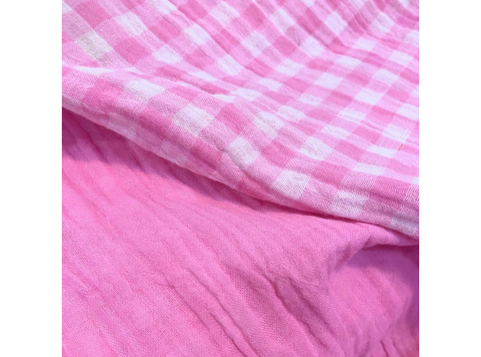 Sélection Coup de coudre - Tissu Double Gaze Vichy Double Face Couleur Rose Bonbon