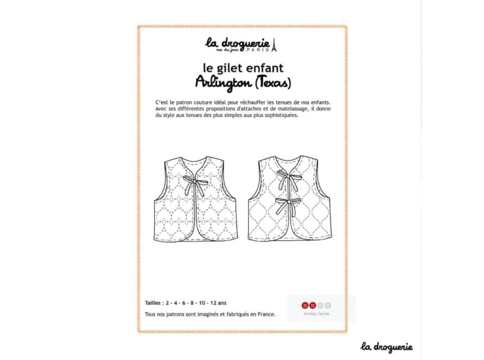 La Droguerie – Patron Enfant Gilet Matelassé "Arlington" du 2 au 12 ans