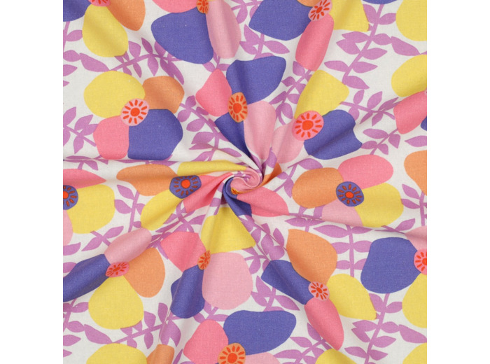 Nerida Hansen - Tissu Lin Viscose "Lema Poppies" Violet et Jaune