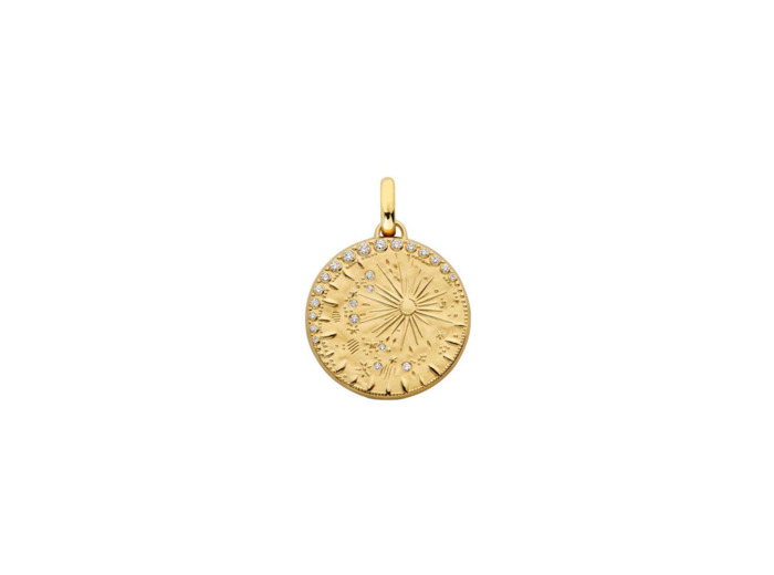 Médaille Arthus Bertrand Pluie d'étoiles en or jaune poli et diamant, 23 mm