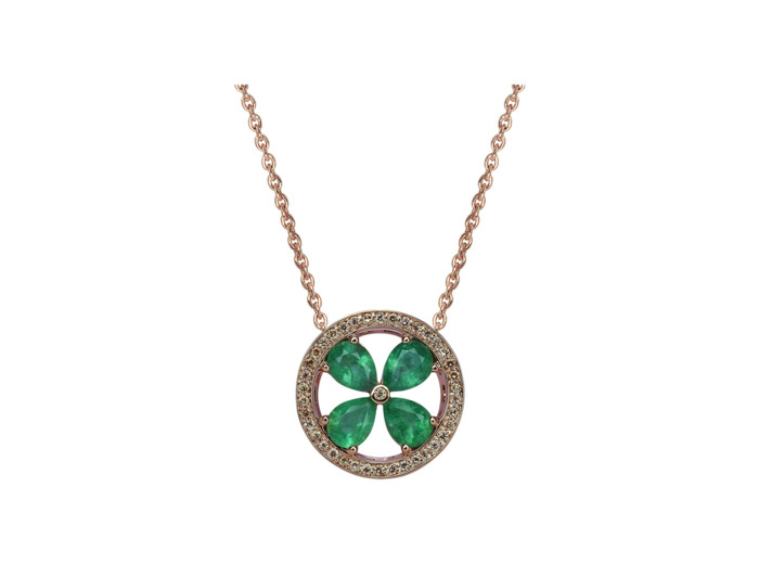 Collier Isabelle Langlois Jeton en or rose, émeraude et diamant brun