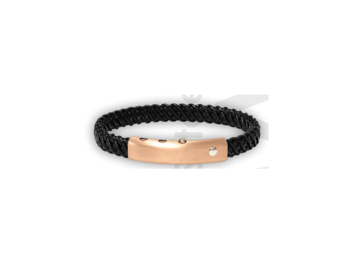 Bracelet Borsari en métal doré rose, or blanc et cuir noir