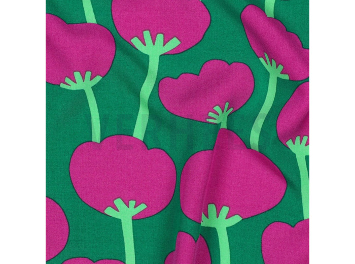 Nerida Hansen - Tissu Viscose Lenzing Ecovero "Poppies" Rose et Vert