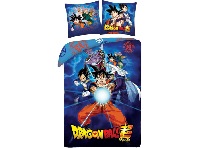 [LITERIE] DRAGON BALL - GOKU avec amis Beerus Gohan Vegeta - Kamehameha - Parure de lit 140 x 200 cm avec taie d'oreiller 70 x 90 cm