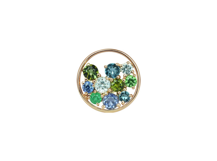 Pendentif Isabelle Langlois Sac de Billes PM en or rose iolite, topaze bleue, tourmaline verte, tsavorite et saphir