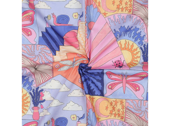 Nerida Hansen - Popeline de Coton Fine Impression Digitale "Little Creatures" Bleu