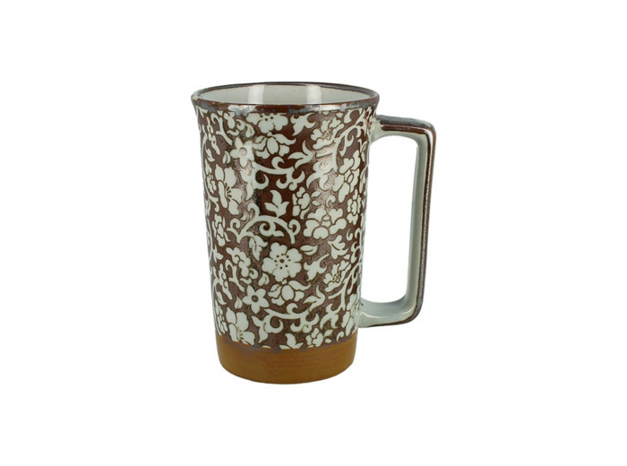 MUG 40cl FLEURS FEUILLES BRUN - JAPON