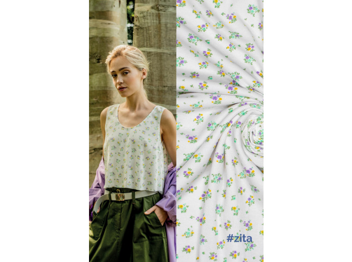 Fibre Mood - Tissu Jersey Piqué "Zita" à Motif Petites Fleurs - coupon 3m