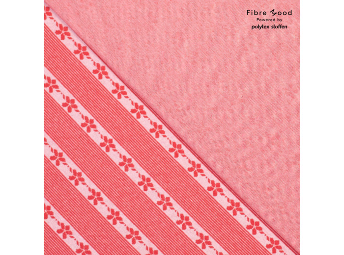 Fibre Mood - Tissu Jacquard de Coton Bio "Thea & Jules" Rayures Floral Rouge - coupon 2m