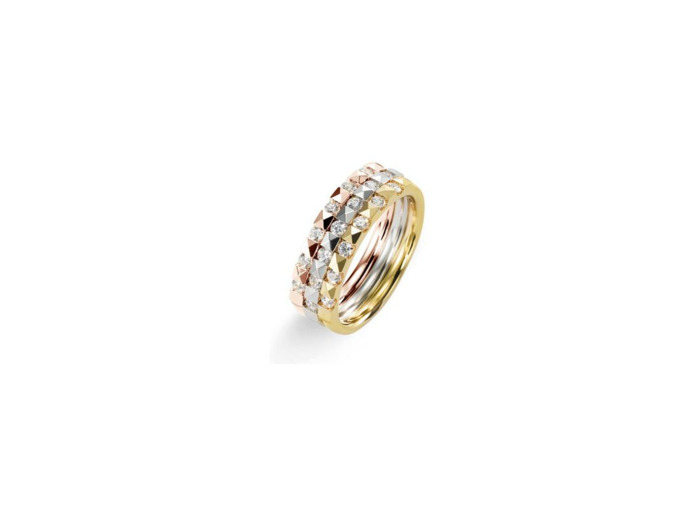 Bague multirangs en or jaune, or blanc, or rose et diamants de 0.53ct
