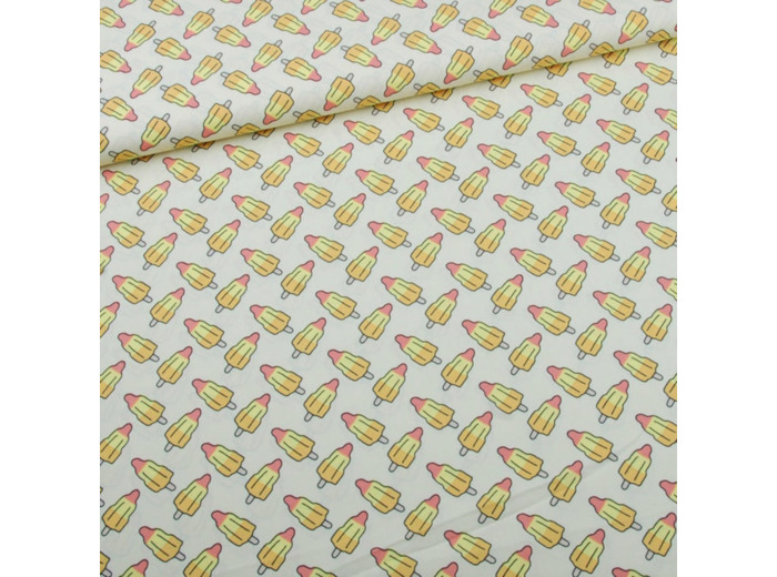 Eva Mouton - Tissu Popeline de Coton Bio Imprimé Glaces à L'Eau sur le Fond Jaune Clair