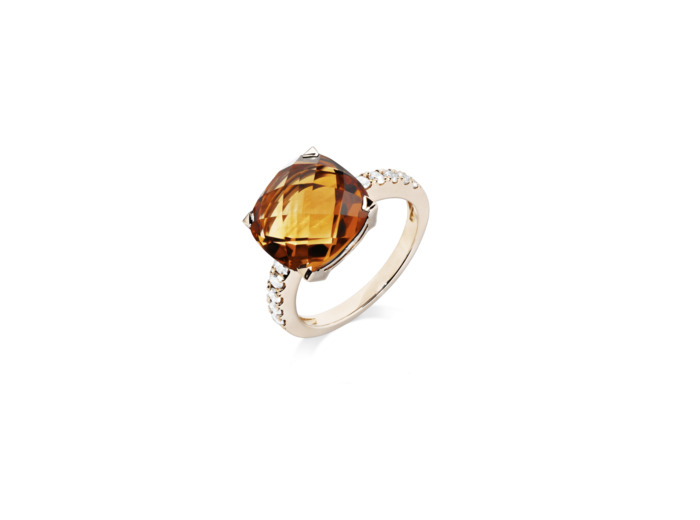 Bague Cesare Pompanon Poppy Blue en or rose, citrine et diamants