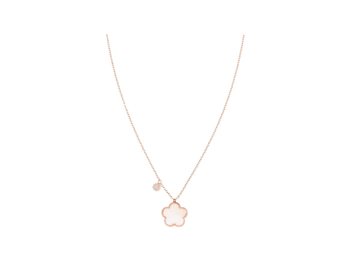 Collier Cesare Pompanon Fiore di Mamma pastille diamants petit modèle en or rose et nacre blanche