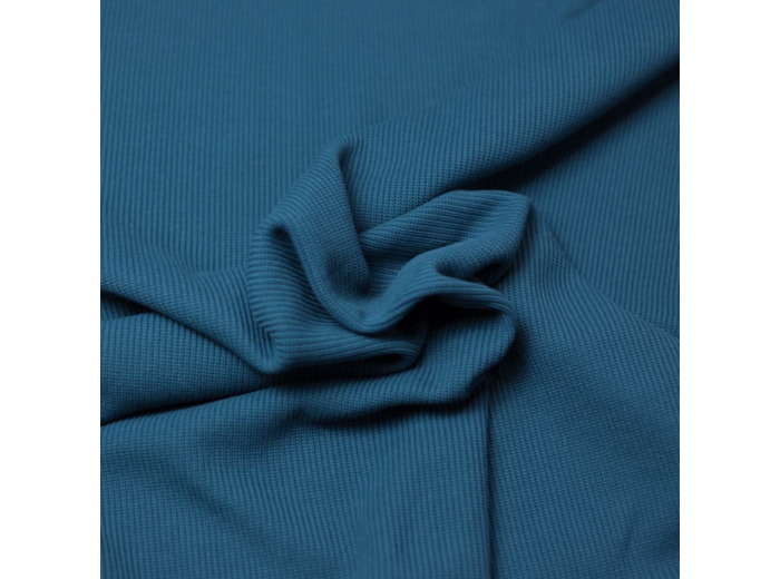 Sélection Coup de Coudre - Tissu Maille de Coton Côtes Fines Couleur Bleu Canard