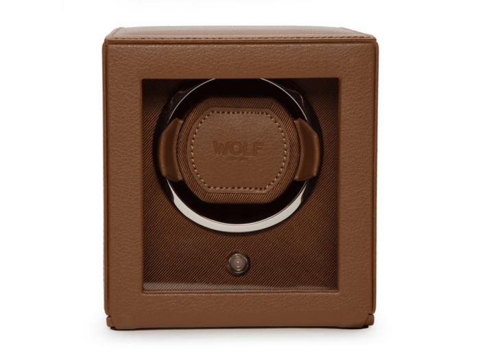 Remontoir pour montre automatique Wolf 1834 en cuir vegan cognac