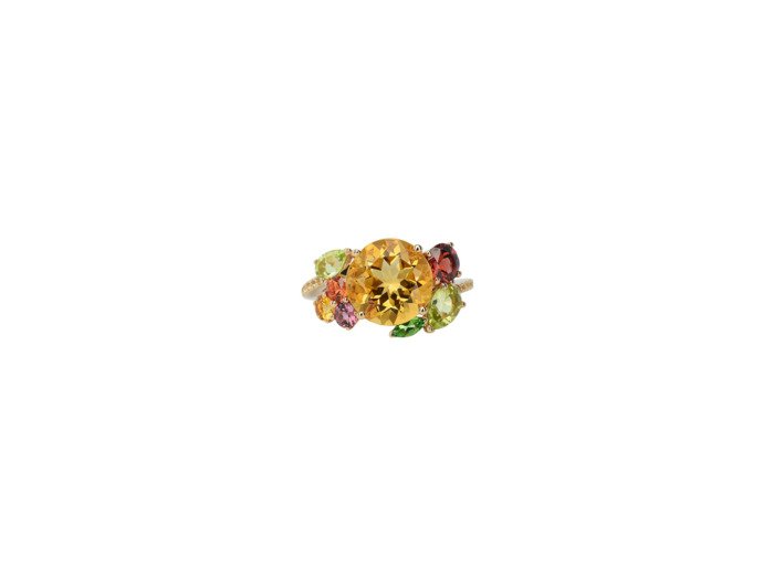 Bague Isabelle Langlois Eden en or rose, citrine, rhodolite, saphir orange, grenat, tsavorite et péridot