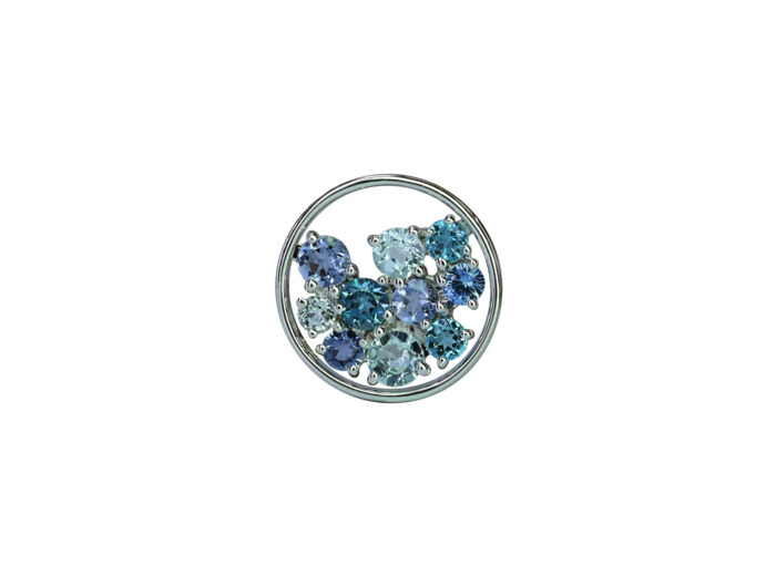 Pendentif Isabelle Langlois Sac de billes en or blanc, topaze bleue, iolite, topaze Bleu London et saphir