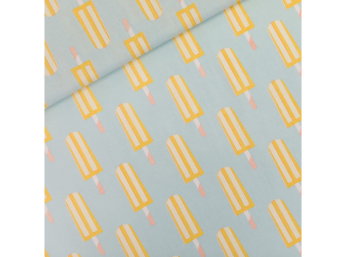 See You at Six - Tissu Popeline de Coton Imprimé "Popsicles" sur le Fond Bleu Étoiles