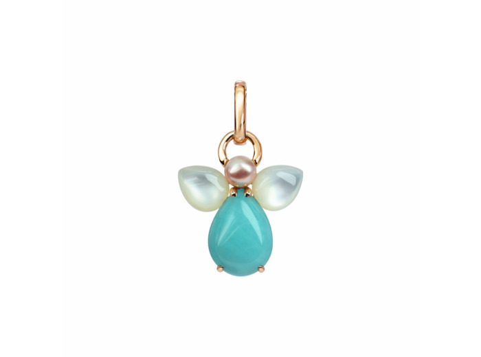 Pendentif Isabelle Langlois Anges en or rose et amazonite, nacre blanche et perle de culture rose