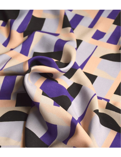Singulière par Cousette - Tissu Viscose Imprimé "Dune" Violet - coupon 3 m