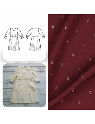 Christine Charles – Kit Couture Robe Eleanora Viscose Plumetis Dorés Couleur Bordeaux