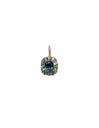 Pendentif Isabelle Langlois en or rose, topaze, topaze Bleu london et iolote, tsavorite et diamants