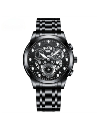Montre Homme Lumineux Étanche en Acier Inoxydable 2451HH - Noir
