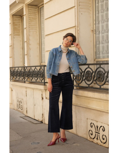 Pantalon Vivianne en velours bleu marine