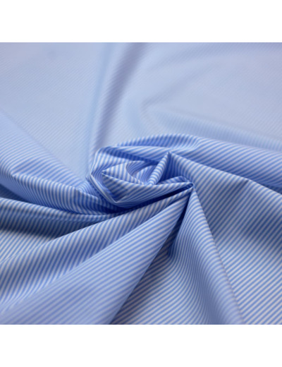 Sélection Coup de coudre - Coton chemise fil à fil – Rayures fines bleu clair et blanches