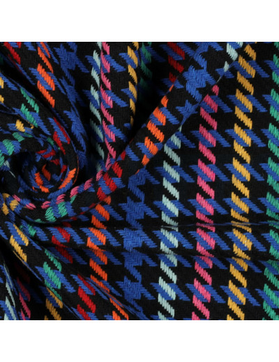 Sélection Coup de Coudre - Tissu Pied-de-Poule Multicolore – Fond Bleu Cobalt