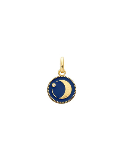 Médaille Arthus Bertrand Ma Mini Médaille, Lune bleu marine en or jaune satiné et diamant, 10mm