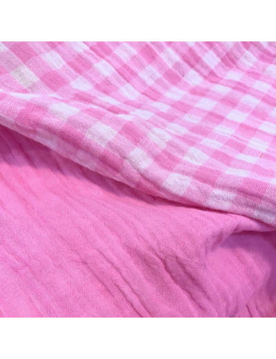 Sélection Coup de coudre - Tissu Double Gaze Vichy Double Face Couleur Rose Bonbon