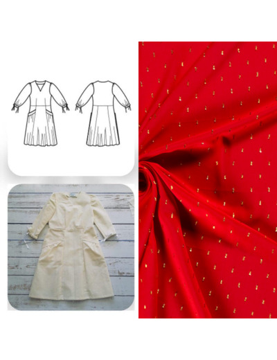 Christine Charles – Kit Couture Robe Eleanora Viscose Plumetis Uni Couleur Rouge Feu