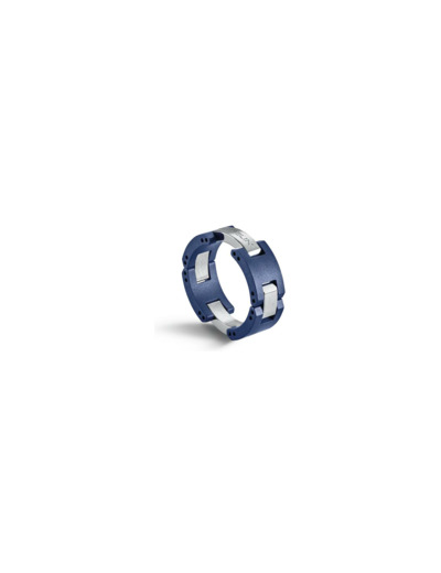 Bague Herbelin Cap Camarat en acier poli et céramique bleue sablée