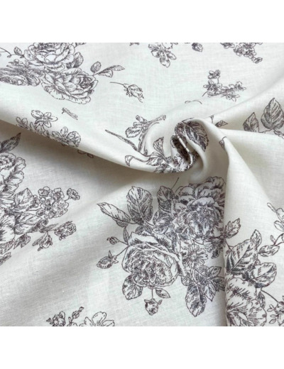 Tissu Patchwork "Quilt Gate" à Motif Gros Fleurs Sur le Fond Blanc