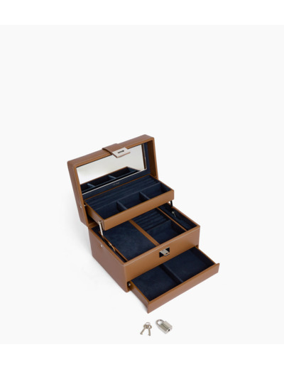 Boite à bijoux moyen modèle ouverture automatique en cuir