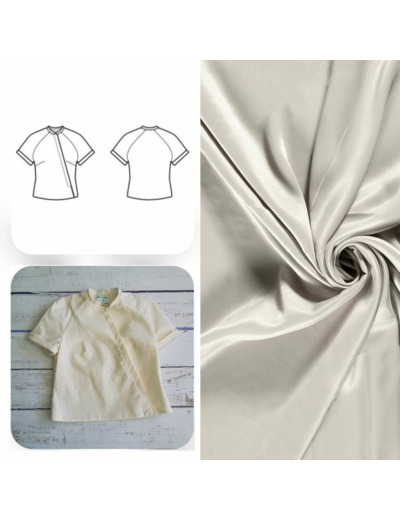 Christine Charles – Kit Couture Top Raglan Ismérie Crêpe Satin Viscose Uni Couleur Sable