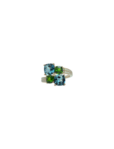 Bague Isabelle Langlois en or rose, topaze, diopside et diamants