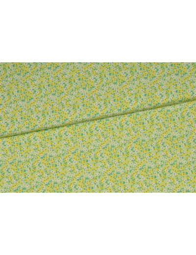 Sélection Coup de coudre - Tissu Popeline de Viscose Imprimé Petites Fleurs Sur le Fond Vert Pomme - 3 m