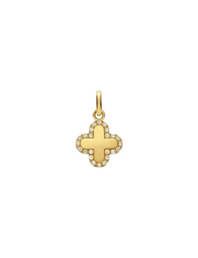Pendentif Arthus Bertrand Croix Trèfle en or jaune pavée de diamants, 12mm