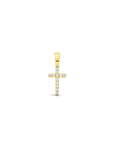 Pendentif Arthus Bertrand Croix Fil Carré 10mm en or jaune et diamants