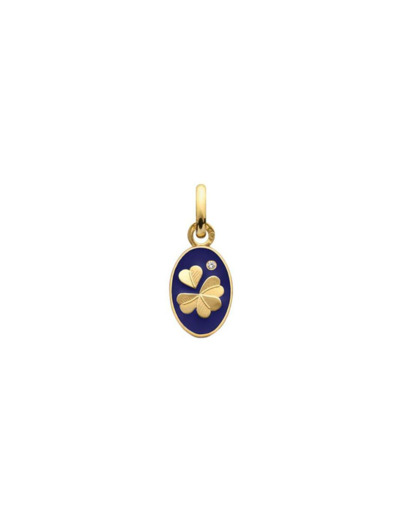 Médaille Arthus Bertrand Ma Mini Médaille Trèfle Bleu Marine en or jaune poli et diamant, 10 mm